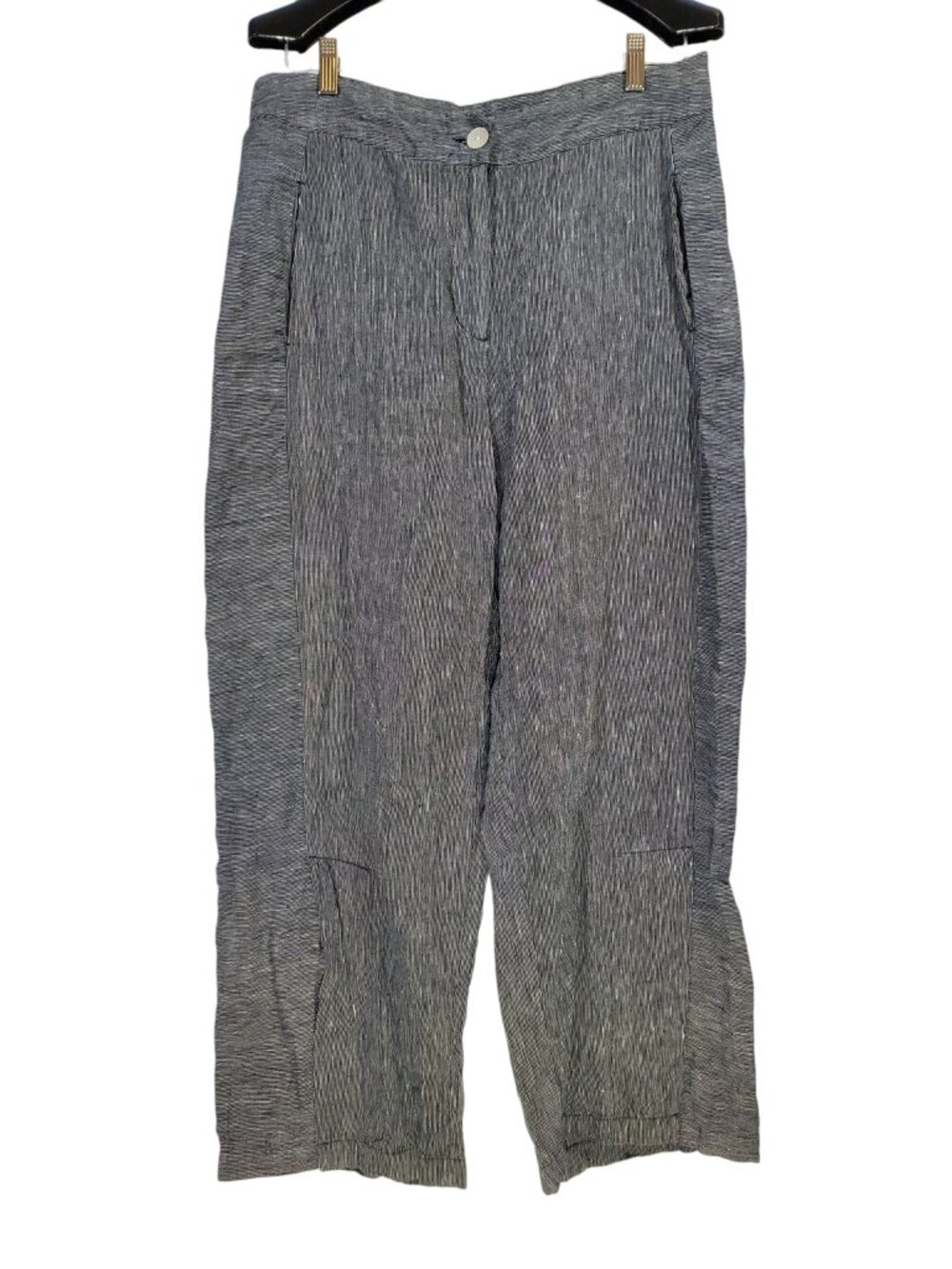 Habitat Linen Pants Women's M Navy Blue Pinstripe Wide-Leg Crop Clothes To Live